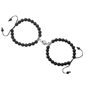 Double Bracelets Couple en Pierre de lave et Onyx "Ancrage & Stabilité" - Ajustable