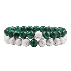 Double Bracelets Yoga en Malachite et Turquoise blanche "Protection & Clairvoyance"