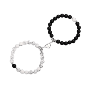Double Bracelets Couple en Turquoise blanche et Onyx "Sagesse & Conscience" - Coeur