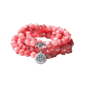 Bracelet Mala Yoga en Rhodochrosite - Le Compatissant - Fleur de lotus